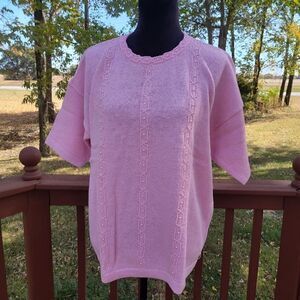 Pronto Moda Ladies Vintage Pink Short Sleeve Embellished Pullover Knit Sweater X